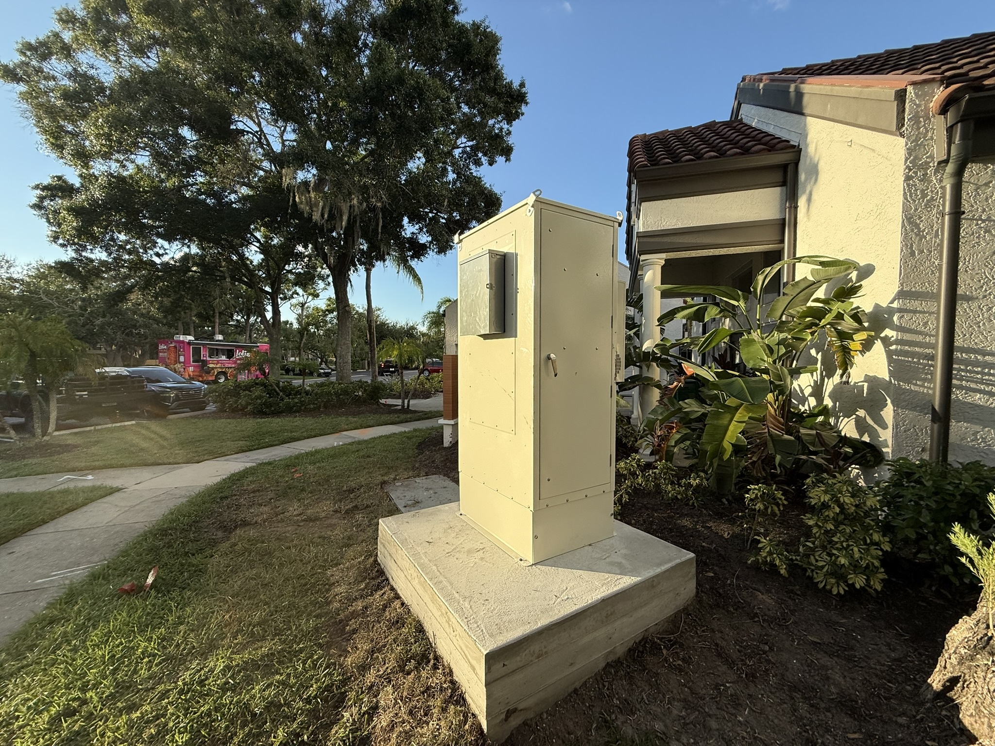 Exterior telecommunications cabinet serving a Tampa multifamily property
