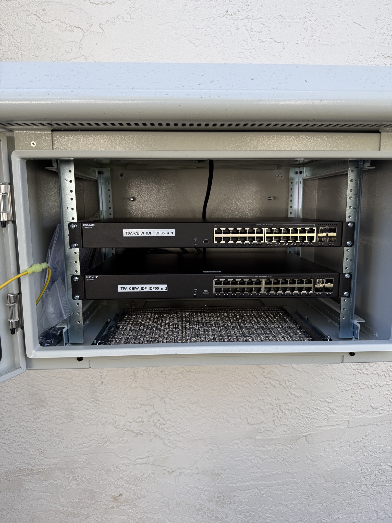 Network switches installed inside a weather-rated wall enclosure
